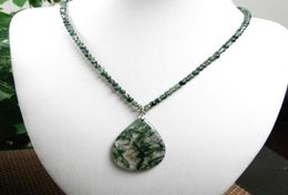 Natural water grass agate drop pendant leaf chalcedony necklace necklace moss agate jade pendant DIY pendant jewelry24811445331