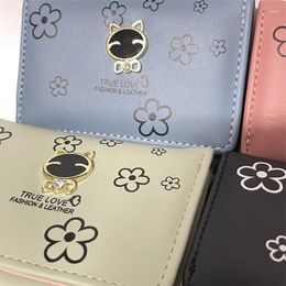 Wallets Women Fashion Fold Animal Metal Money Card Holder For Girls PU Leather Short Purse Pocket