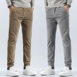 Men's Pants Corduroy Regular Straight Trousers Business Casual Fashion Khaki Grey Black Spring Autumn Male Brand Clothes