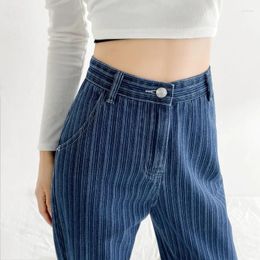 Women's Jeans High Waist Women Retro Striped Loose Wide Leg Pants Spring Autumn Causal Straight Trousers All-match Vintage Denim