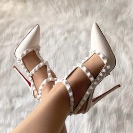Sandals Free Shipping 2023 New Brand Designer Pure White Patent Two Stud Straps Women Lady Hot Small Plus Size 45 High Heel SlingbackL2404