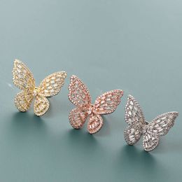 Bling Jewellery Opening Adjustable Butterfly Full Zircon Hip Hop Women's Hollow Out Ring