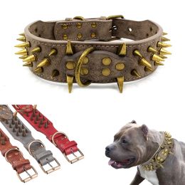 Collars Strong Large Dog Collar AntiBite Spikes Studded Dog Collar Leather Pet Collar for German Shepherd Mastiff Rottweiler Bulldog