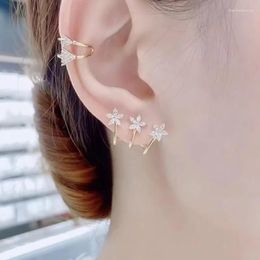 Stud Earrings Flower Design Three-Hole Effect Special Interest Japanese And Korean Small Delicate