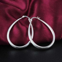 Earrings Hot Silver color 4CM Smooth Circle Hoop Earrings Hook For Women Fashion Charm High Quality Wedding party Jewelry Gifts