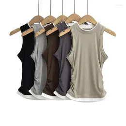 Women's Tanks Women Summer Sexy Round Neck Sleeveless T-Shirts Tops Solid Color Slim Fit Pullovers Causal Tees Shirts Female Streetwear