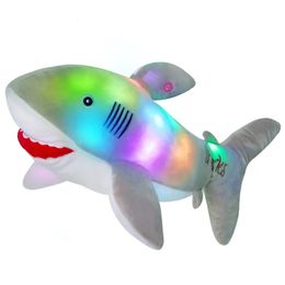 55cm luminous shark doll plush toy high-quality PP cotton sleep throw pillow soft and cute filled animal girl luminous toy 240424