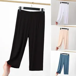 Women's Pants Streetwear Wide Leg Cropped For Women Mid-rise Elastic Waist Casual Trousers In Solid Colour Summer Thin Loose Fit