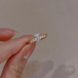 Bands Korea Fashion Weave Crystal Heart Cute Wedding Band Rings for Women Gold Colour Engagement Female Ring Gift Jewerly Anillos Mujer