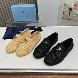 Straw Summer Shoe espadrilles Triangle buckle fisherman Womens raffias flat mules Designer slippers Slide Luxury Low dress Casual outdoor Shoes sandal