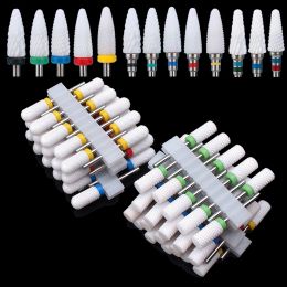 Bits 10pc Ceramic Nail Drill Bits Set Milling Cutter for Electric Manicure Bit Flame Corn Files Pedicure Machine Polish Accessory