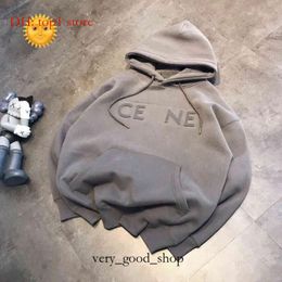 Factory Direct Sales 58% Off Ce Men's Women's 3D Convex Steel Seal Letter Loose Casual and Versatile Terry Plush Pullover Hooded Sweater 7327