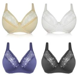 Full Women's Coverage Lace Plus Size Lightly Lined Underwire Floral Bra Top for Big Breast Woman 40-52 DD DDD E F FF G 201202 D