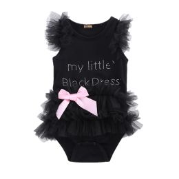 One-Pieces Kids Newborn Infantil Baby Girls Bow Embroidered Little Black Dress Fashion Letter Romper Jumpsuit