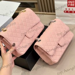 Womens Caviar Leather Classic Double Flap Quilted Shoulder Bags Gold Silver Chain Crossbody Handbags For Ladies Summer Underarm Purse 6 Colors Makeup Pocket 25CM