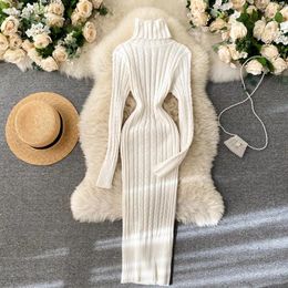 Casual Dresses Seoulish Autumn Winter Twist Women's Wrap Knitted Long Sleeve Sheath Knitwear Office Bodycon Dress Female 2024