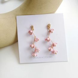 Earrings Wedding Jewellery Japanese Style Long Rhinestone Crystal Pink Sakura Flower with Zircon Clip Earrings Without Piercing For Women