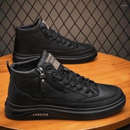 Casual Shoes Men Boots 2024 Autumn High Top For Fashion Platform Black PU Leather Men's Sports Shoe Tenis Masculino