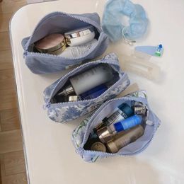 Cosmetic Bags Large Capacity Make-up Bag Fashion Cotton Floral Pattern Storage Fresh Blue Series Pen Women
