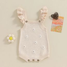 One-Pieces Lioraitiin Newborn Baby Girls Knitted Rompers Spring Summer Toddler Kids Ruffles Floral Embroidery Jumpsuits Playsuits Clothes
