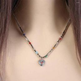 Chains Sweet Moonlight Love Necklace Exquisite Fashion Heart Pendant Simple Design Alloy Beaded Collarbone Chain Girls