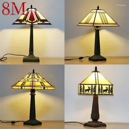 Table Lamps 8M Tiffany Glass Lamp LED Modern Creative Square Read Desk Light Decor For Home Study Bedroom Bedside