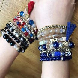 Charm Bracelets 2024 Selling Tredndy Glass Beaded Woman Bracelet Suit Acrylic Leaf Charms Jewelry Bohemia Tassel Beads Set Female