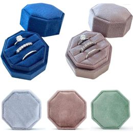 Jewellery Pouches Three Slots Octagonal Exquisite Velvet Box Display With Detachable Lid Ring Storage