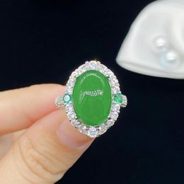 Cluster Rings Natural Myanmar Jadeite A-grade Ring For Women Luxury Full Green Emerald Stones Resizable 18k Fine Accessories Wedding