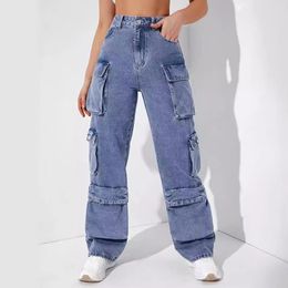 jeans women cargo jeans pantaloni da donna jeans pantaloni cargo sciolto con cerniera ad alta cerniera in poliestere in denim in cotone punk quotidianamente