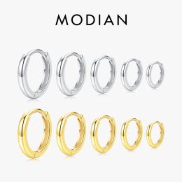 Earrings MODIAN 5 Sizes 925 Sterling Silver Simple Stackable Circle Ear Buckles Classic Basic Gold Color Hoop Earrings For Women Jewelry