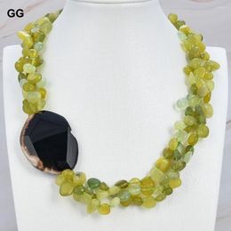 Pendant Necklaces GG 20" Natural Stone Green Jade Top-drilled Fancy Polished Raw Drusy Slice Agate Gems Necklace Lady Jewellery
