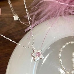 Pendant Necklaces Fashion Pink Zircon Star Kpop Women Exquisite Clavicle Chain Temperament Sweet Necklace Party Jewellery Gift