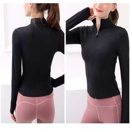 Jaqueta Yoga Lu Lu para Mulheres no outono e no inverno Manga comprida Scap Stand Sport Sports Zipper