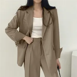 Women's Two Piece Pants Korean Fashion Women Blazer Lapel Long Sleeve Single Breasted Straight Wide Leg Suit Trousers Combo