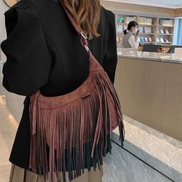 Evening Bags Brand Designer Retro Women Tassel Fringe Messenger Bag Blue Brown Shoulder Lady Travel Handbag Suede Crossbody Clutches