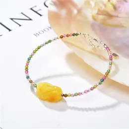 Strand Exquisite Beads Natural Tourmaline Ambers Bracelet For Women Brave Troops Pendant Clasp Bangle 925 Sterling Silver Gift Jewelry