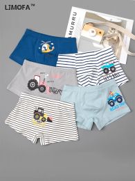 Underwear LJMOFA 5pcs 312Y Baby Boy Flat Fashion Student Kids Boxer Cotton Cartoon Panties Comfortable Underwear B119