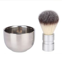 Brush Stainless Steel Beard Brush Shaving Brush Animal Hair Metal Bowl Manual Stirring and Foaming Men's Facial Cleansing