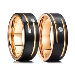 Bands Fashion 8mm Black Polished Finish Tungsten Wedding Ring For Men Inlaid Zirconia Stainless Steel Engagement Ring Men Wedding Band