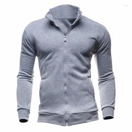 Men's Hoodies Men Jacket Fashion Stand Collar Zipper Sweatshirt Spring And Autumn Solid Colour Side Pocket Pullover Male Coat Clothing