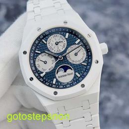 AP Tactical Wrist Watch Royal Oak Series 26579CB White Ceramic Perpetual Calendar Blue and White Colour Matching Automatic Mechanical Men's Watch