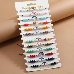 Link Bracelets Creative Rainbow Pendant Handmade Woven Adjustable Bracelet For Women Girls Fashion Delicate Crystal Beaded Gifts