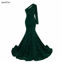 Party Dresses JaneVini 2024 Sexy Mermaid Burgundy Long Evening One Shoulder Sparkly Sequins African Backless Women Formal Dinner Dress