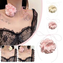 Pendant Necklaces 1pc Vintage French Fashion Pink Large Flower Choker Necklace Neck Strap Chain For Women Wedding Jewelry T2C2