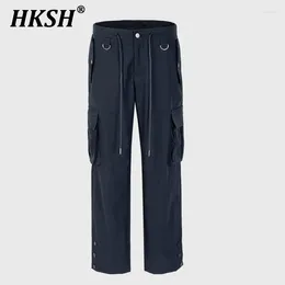 Men's Pants HKSH Tide Safari Style Multi Pocket Button Wide Leg Work Casual Cargo Trend Women's Tactical Overalls Fashion HK0477