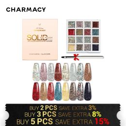 Kits CHARMACY New 16 Color Solid Nail Gel Polish Palette UV LED Nail Polish Semi Permanent Nail Gel Soak Off UV Gel Nail Art Design