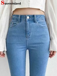 Jeans femminile ad alta vita maglietta magro jeans donna di grandi dimensioni streetwear slim trattreno pantaloni di denim primaverile coreano casual kot pantolon 240423