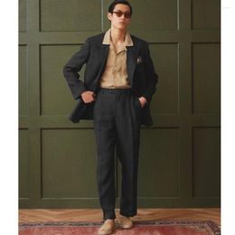 Men's Suits Suite For Man Flax Two-piece Luxury High-quality Casual Suit Elegant Mens Pants Set Summer Male Full