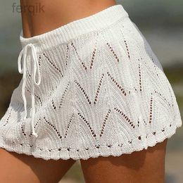 Women's Swimwear Women Crochet Beach Bikini Cover Up Skirts Summer Drawstring High Waist Knitted Mini Skirts Beachwear Pareo Bathing Suit d240424